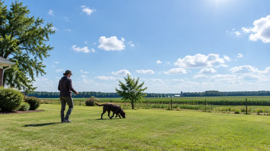 A trainer working with a dog on a leash in a yard in Florence, SC