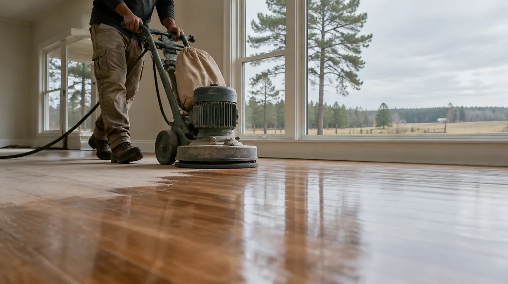 A craftsman refinishing a hardwood floor in Florence, SC