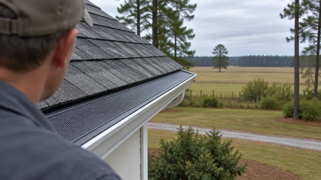 Close-up of new gutter guards on a roofline in Florence, SC