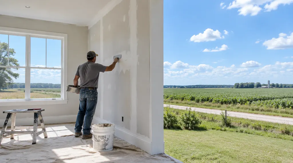 A handyman patching drywall in a bright room in Florence, SC