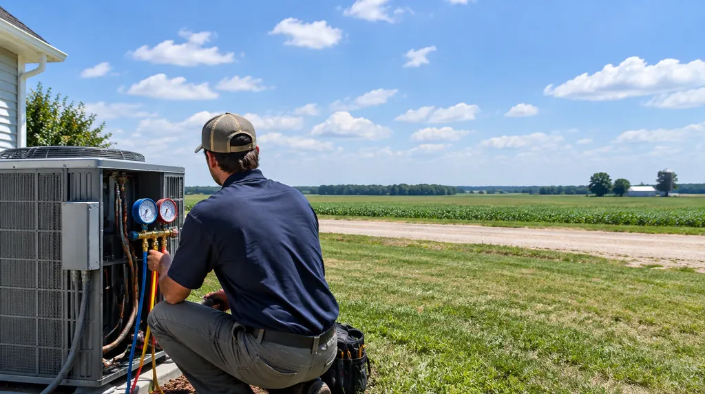 A technician checking a heat pump with gauges in Florence, SC
