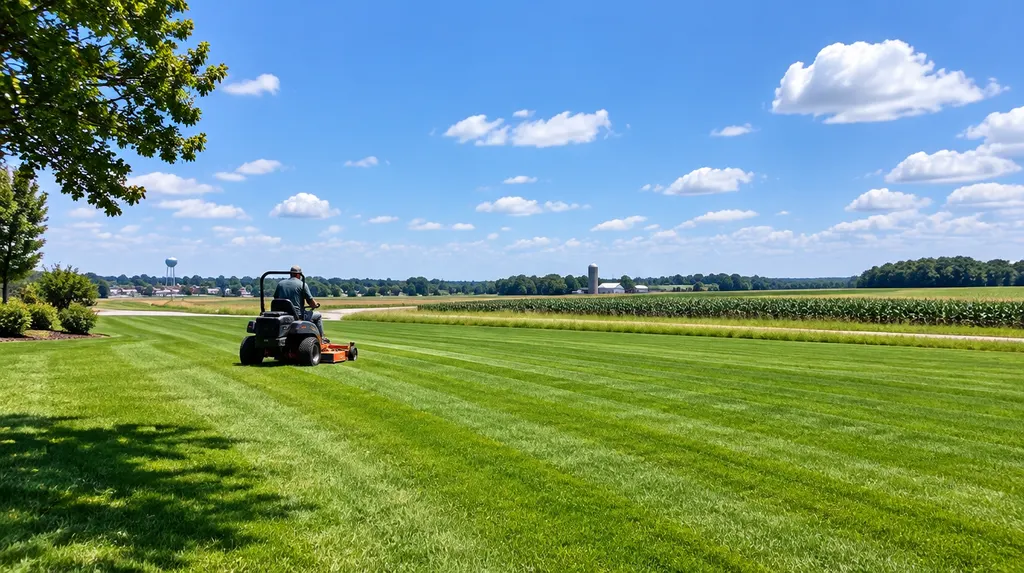 A landscaper mowing a striped green lawn in Florence, SC