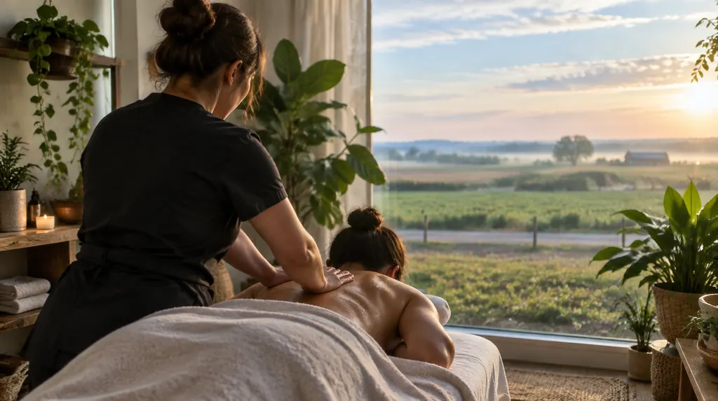 A massage studio with soft light and plants in Florence, SC