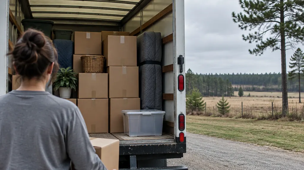 Neatly stacked labeled boxes in a moving truck in Florence, SC