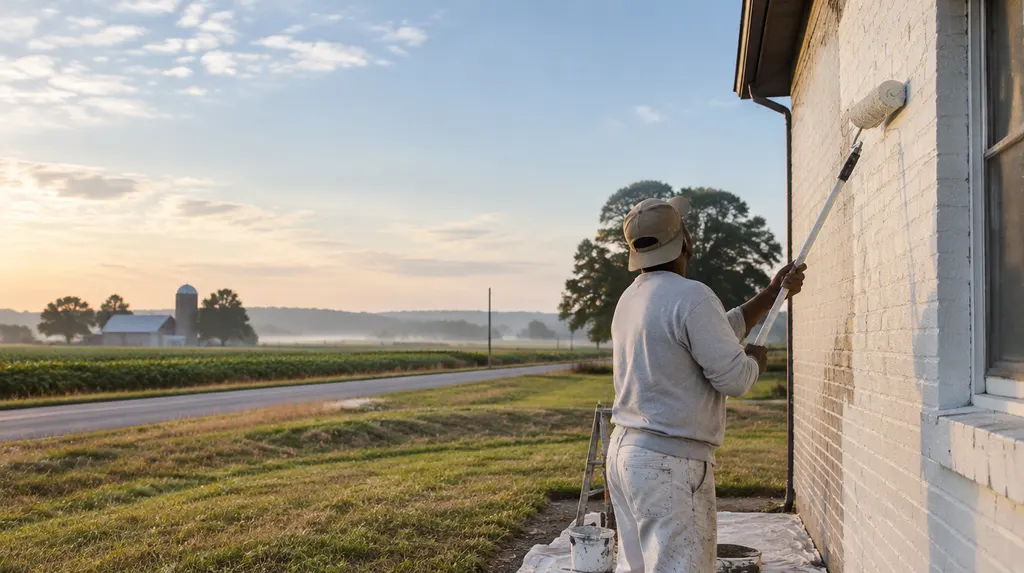 A painter rolling fresh paint on an exterior wall in Florence, SC