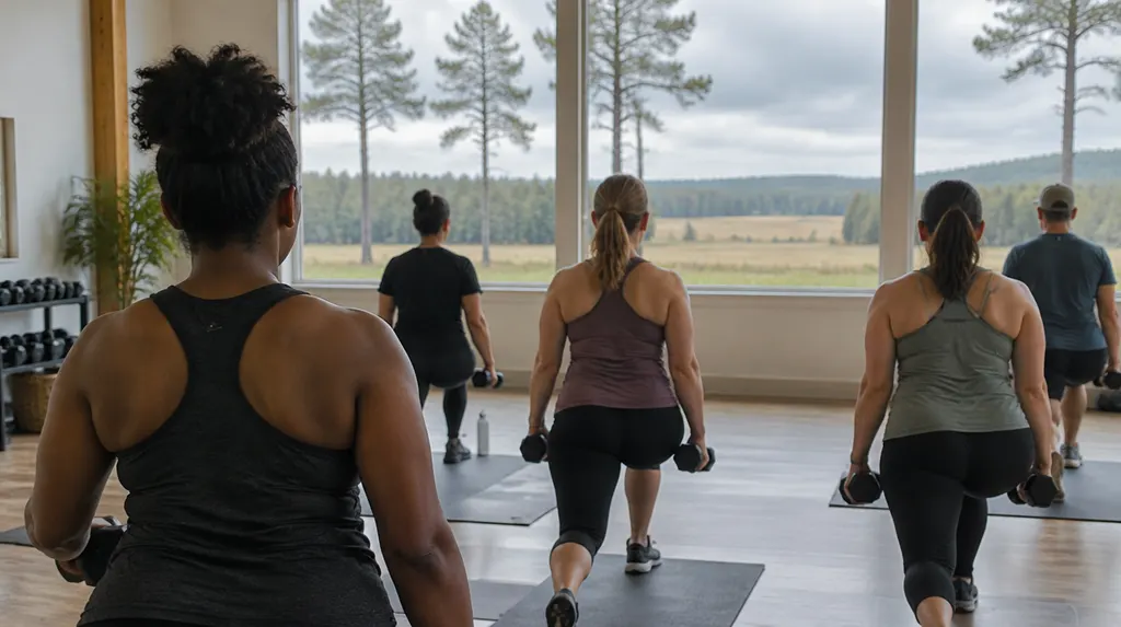 A group fitness class in a studio in Florence, SC