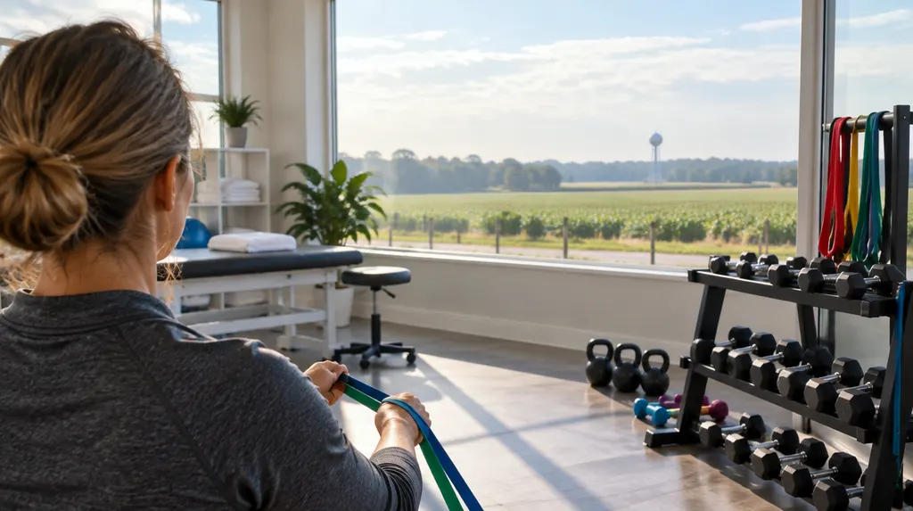 Resistance bands and weights in a bright clinic in Florence, SC
