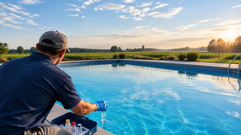 A clean blue pool with a technician testing the water in Florence, SC