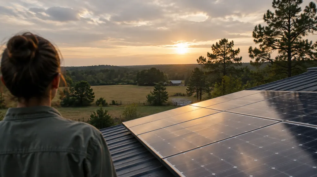 A roof of solar panels at golden hour in Florence, SC
