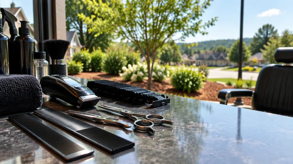 Barber tools laid out on a counter in Fort Mill, SC