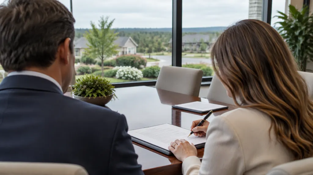 Signing documents at a polished conference table in Fort Mill, SC