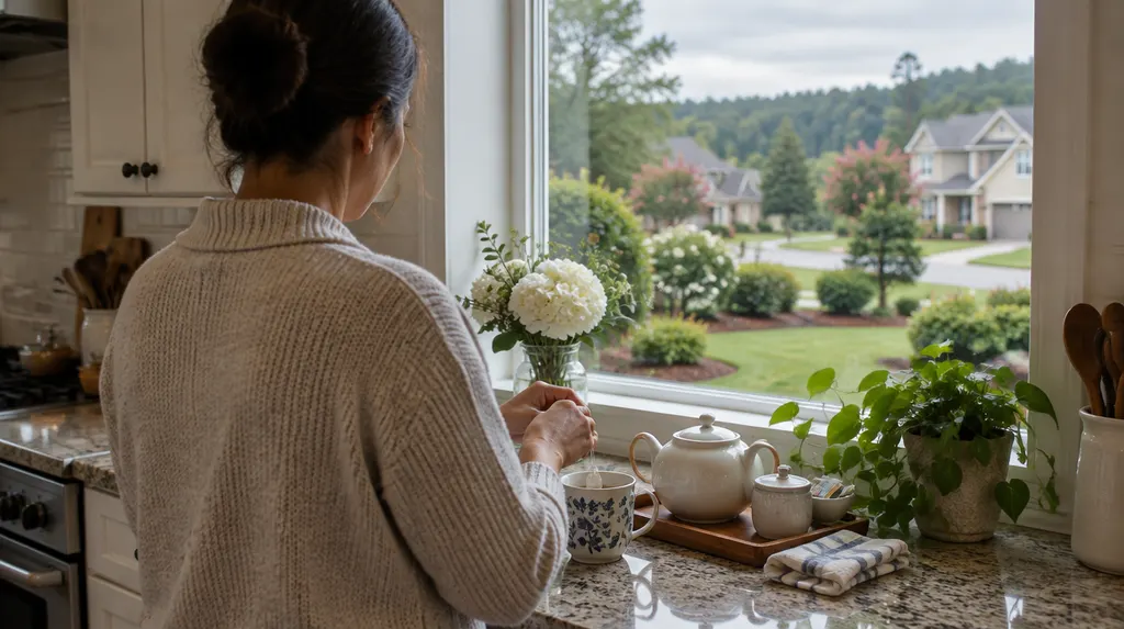 A caregiver preparing tea in a cozy kitchen in Fort Mill, SC