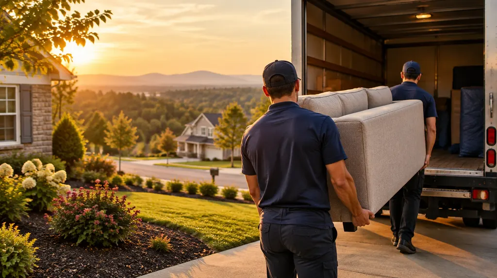 Movers carrying a sofa into a moving truck in Fort Mill, SC