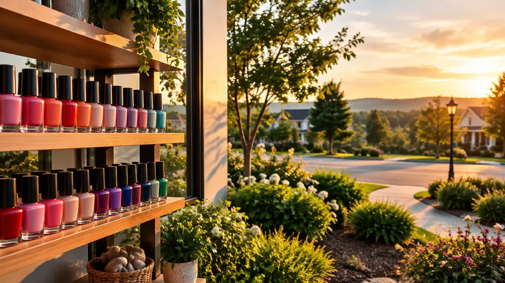 Colorful nail polish bottles on a shelf in Fort Mill, SC