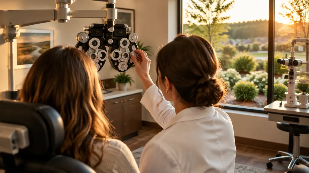 An optometry exam room with a phoropter in Fort Mill, SC