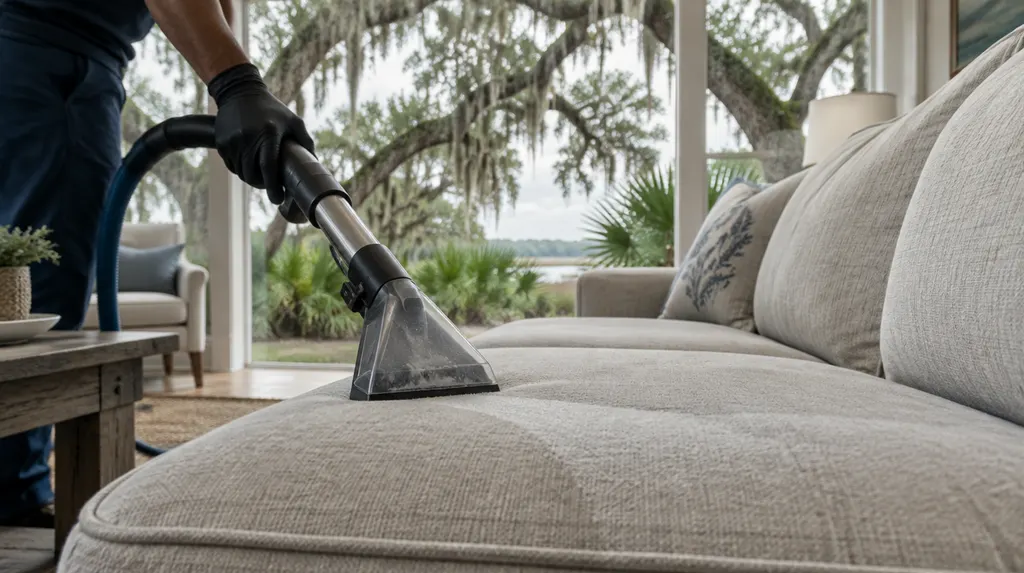 Upholstery cleaning on a living room sofa in Goose Creek, SC
