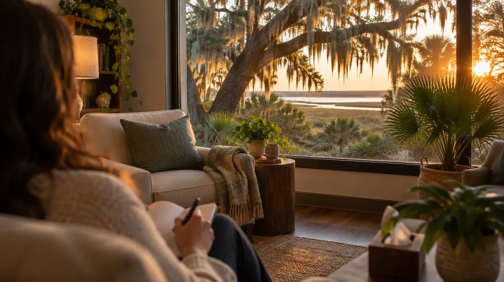 A therapist’s office with plants and a notepad in Goose Creek, SC