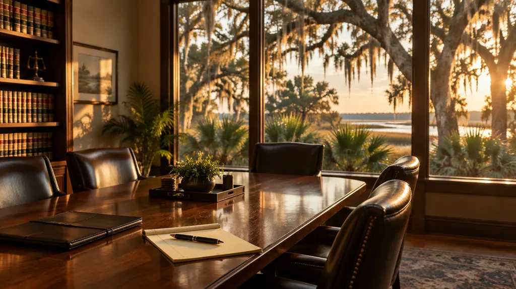 A law office meeting room with a legal pad in Goose Creek, SC