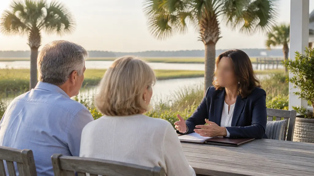 An estate planning attorney meeting an older couple in Goose Creek, SC