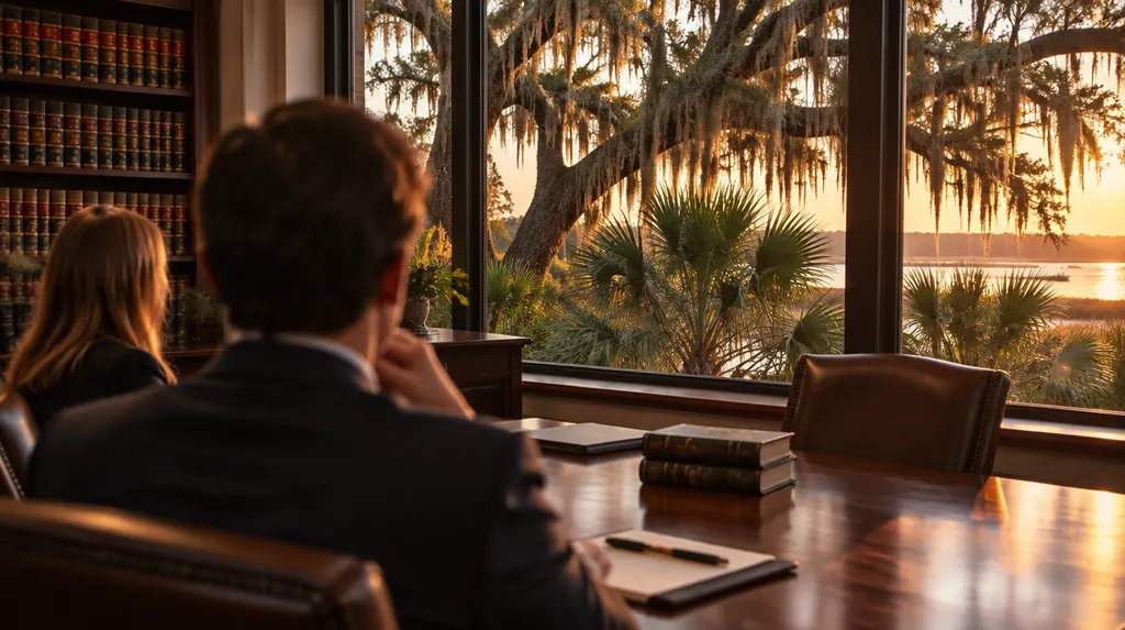 A law firm conference room with legal books in Goose Creek, SC