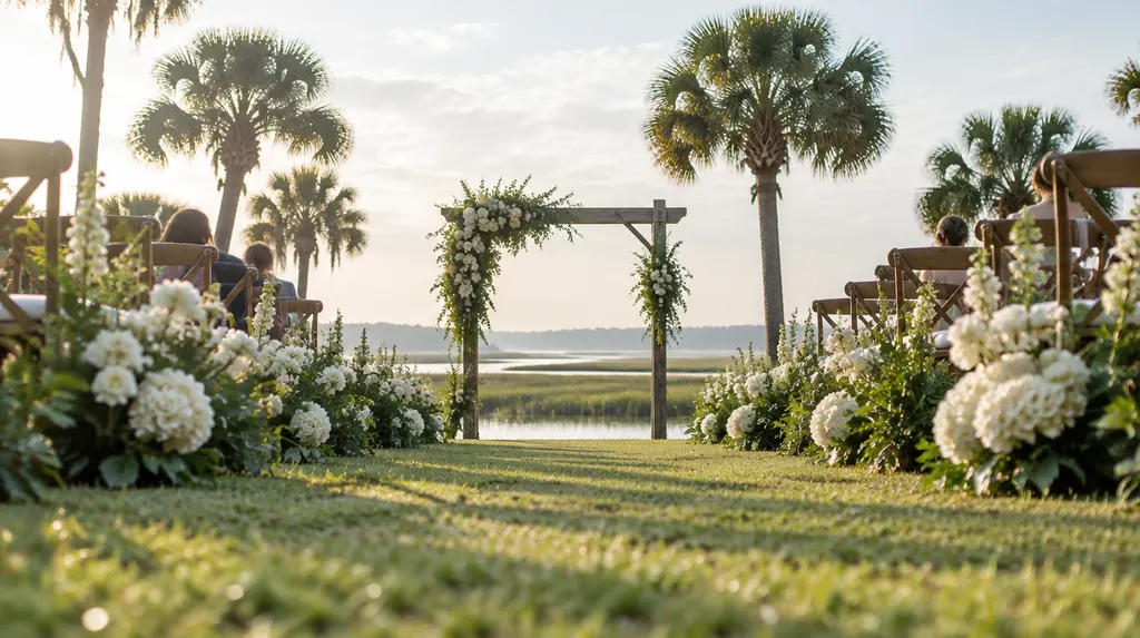 A wedding ceremony aisle with flowers in Goose Creek, SC