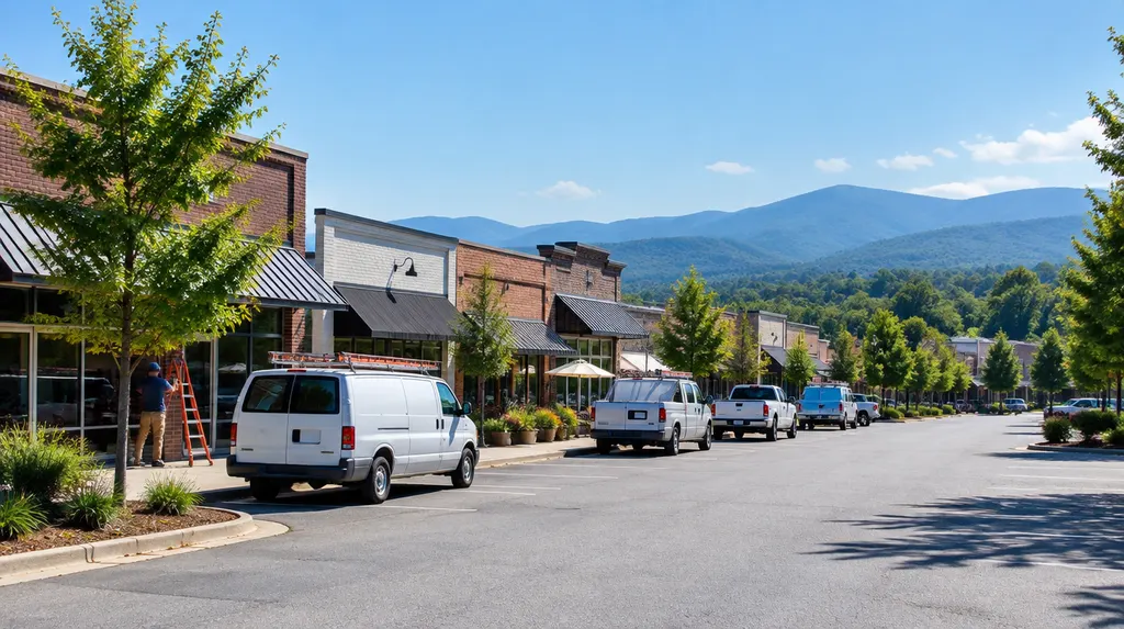 Local businesses along a street in Greenville, South Carolina