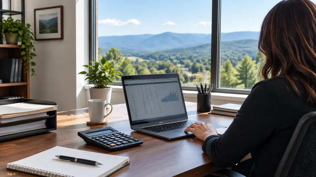 A tidy accounting office with a laptop and calculator in Greenville, SC