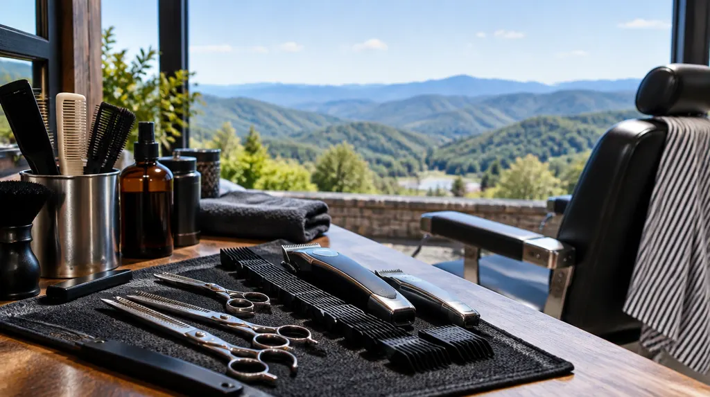 Barber tools laid out on a counter in Greenville, SC