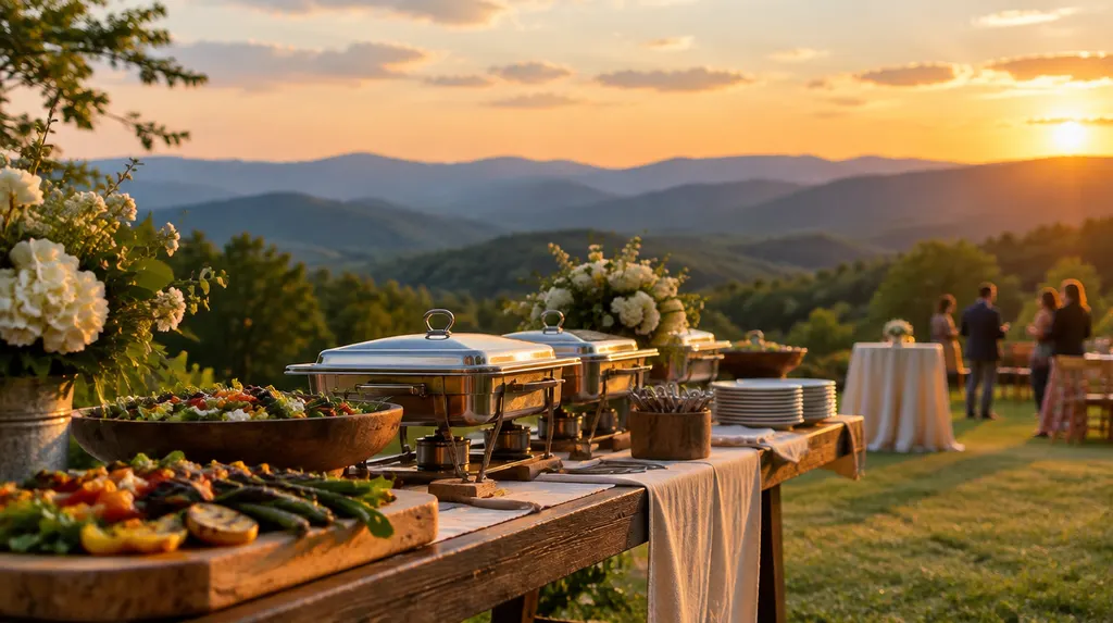 A catering buffet set for an outdoor event in Greenville, SC