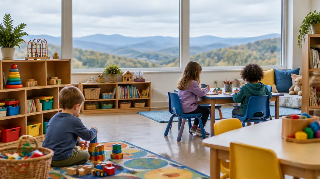 A bright preschool classroom with colorful toys in Greenville, SC
