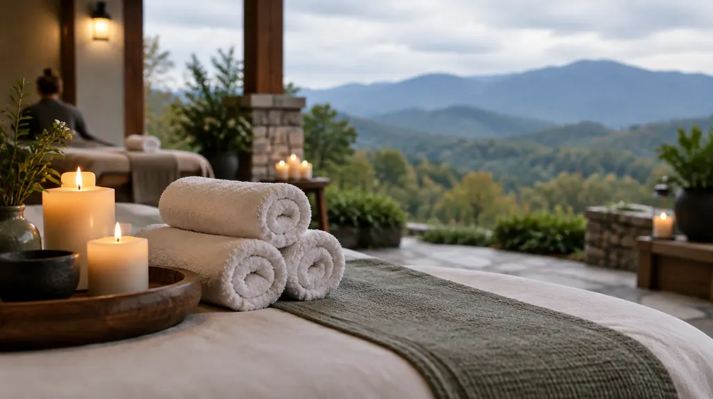 Rolled towels and candles in a day spa in Greenville, SC