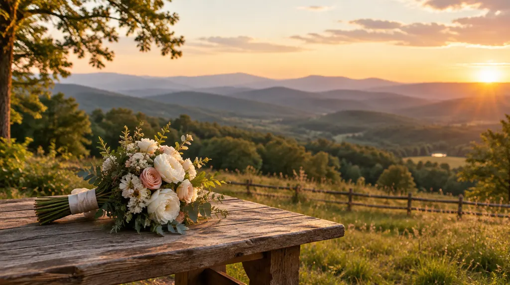 A bridal bouquet on a rustic table in Greenville, SC