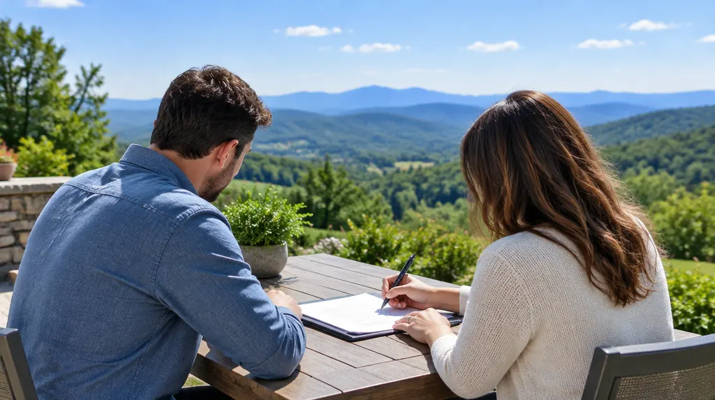A couple signing loan papers at a table in Greenville, SC