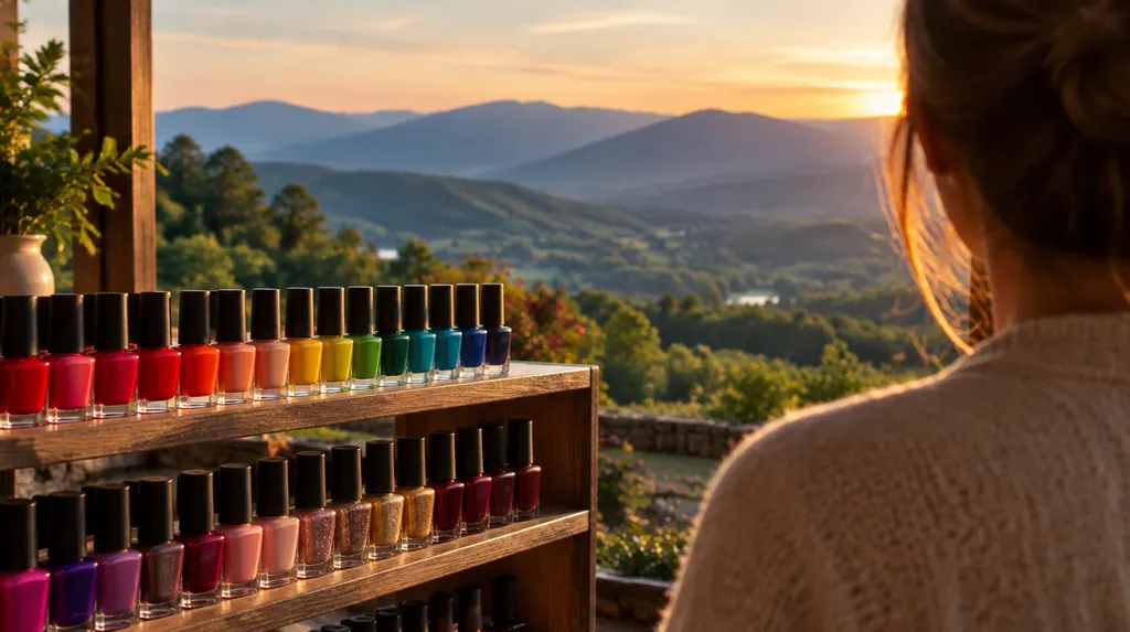 Colorful nail polish bottles on a shelf in Greenville, SC