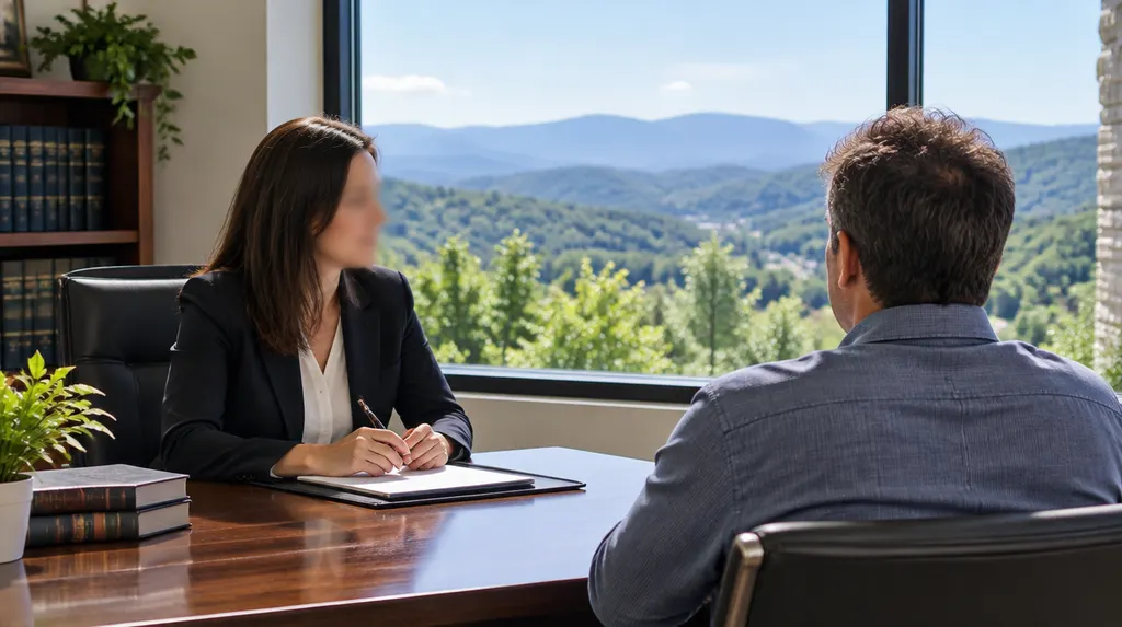 An attorney meeting a client across a desk in Greenville, SC