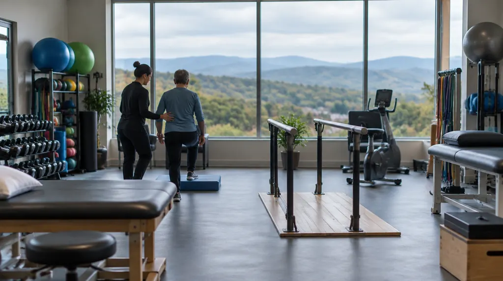 A physical therapy gym with equipment in Greenville, SC
