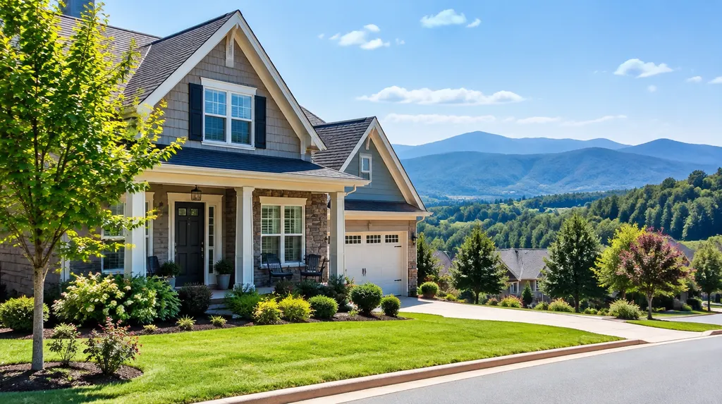 A for-sale home exterior on a sunny street with no sign text in Greenville, SC