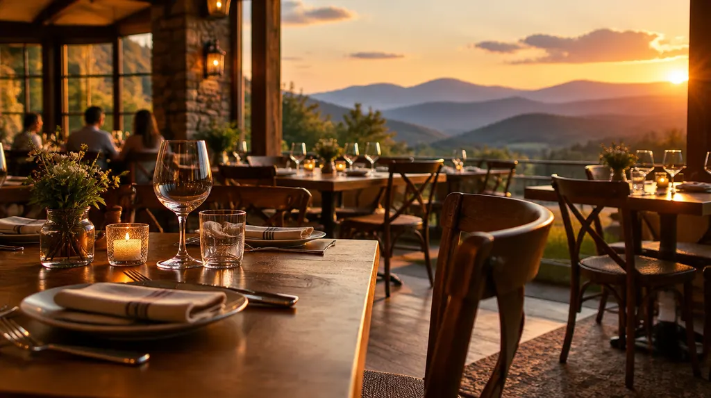 A cozy restaurant dining room with set tables in Greenville, SC