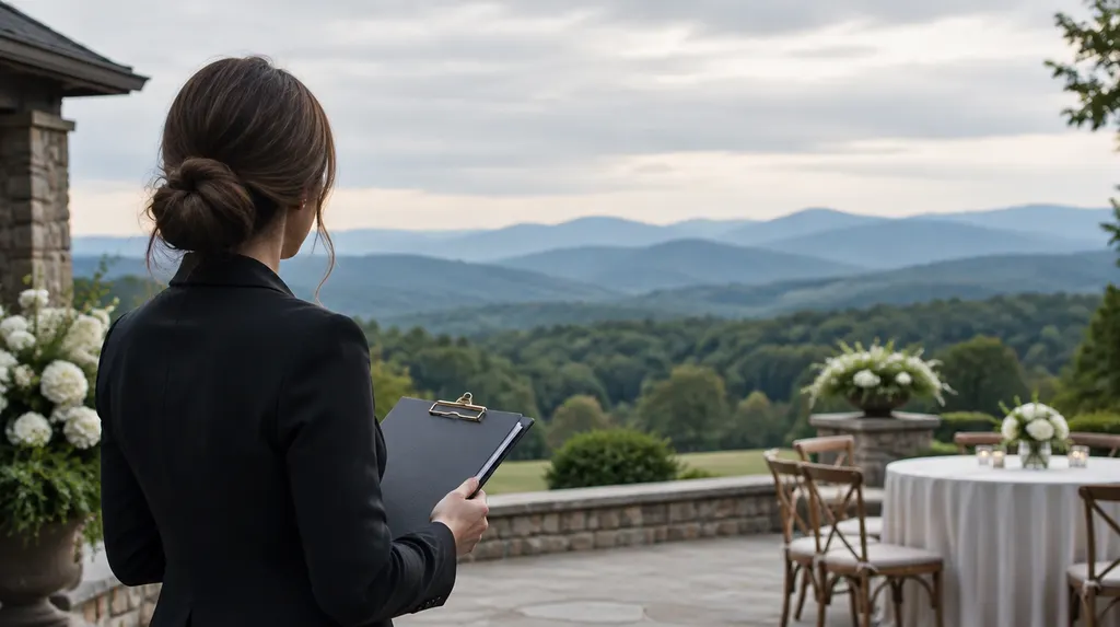 A planner holding a clipboard at an elegant venue in Greenville, SC