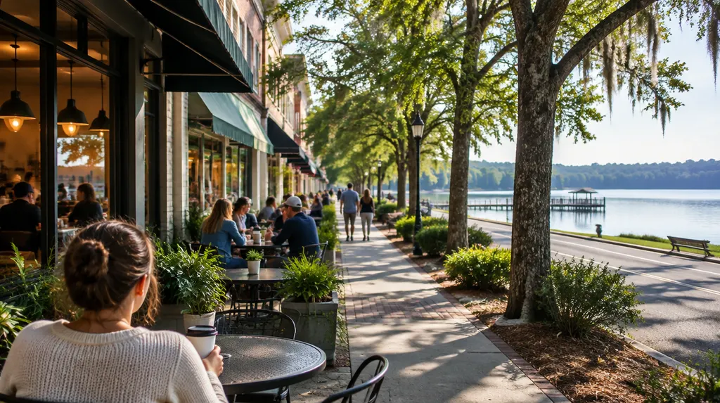 Local businesses along a street in Greenwood, South Carolina