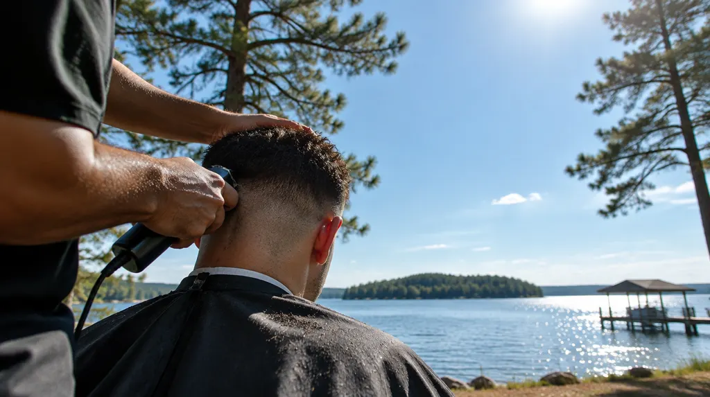 A barber trimming a fade with clippers in Greenwood, SC