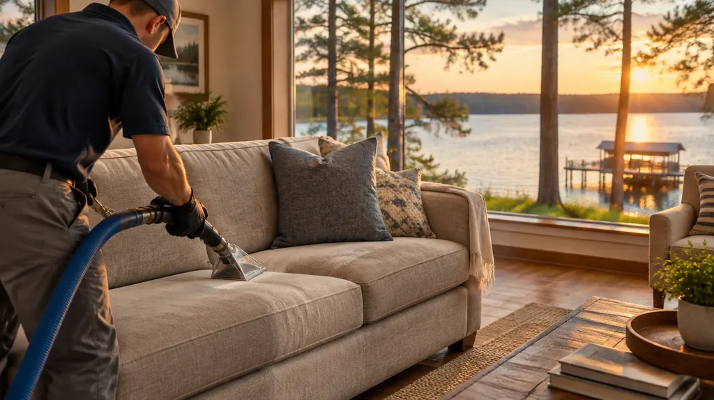 Upholstery cleaning on a living room sofa in Greenwood, SC