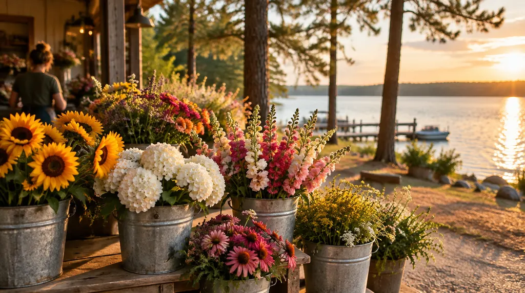 Buckets of fresh flowers in a shop in Greenwood, SC