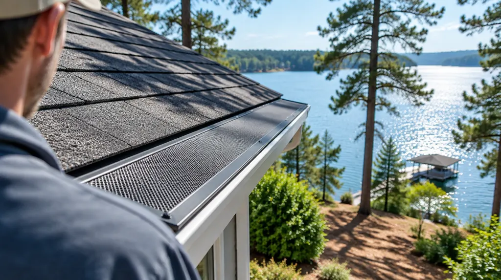 Close-up of new gutter guards on a roofline in Greenwood, SC
