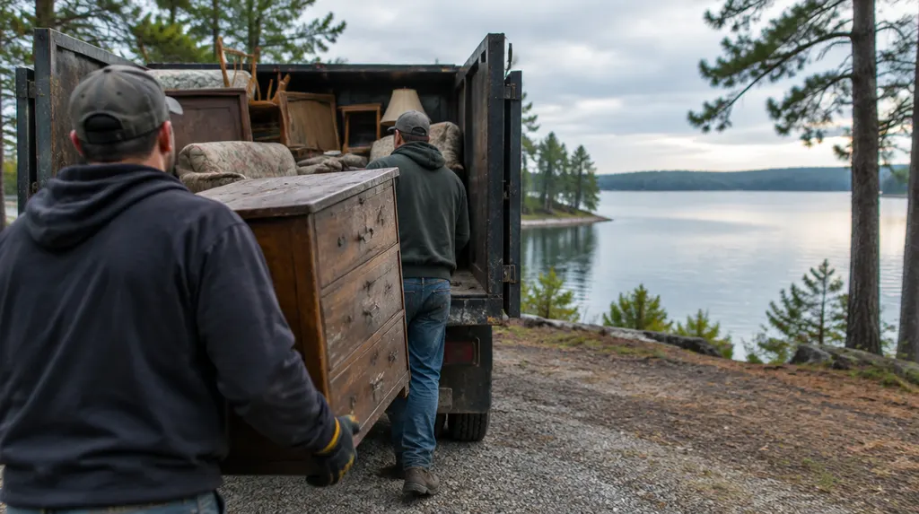A crew loading old furniture into a junk removal truck in Greenwood, SC
