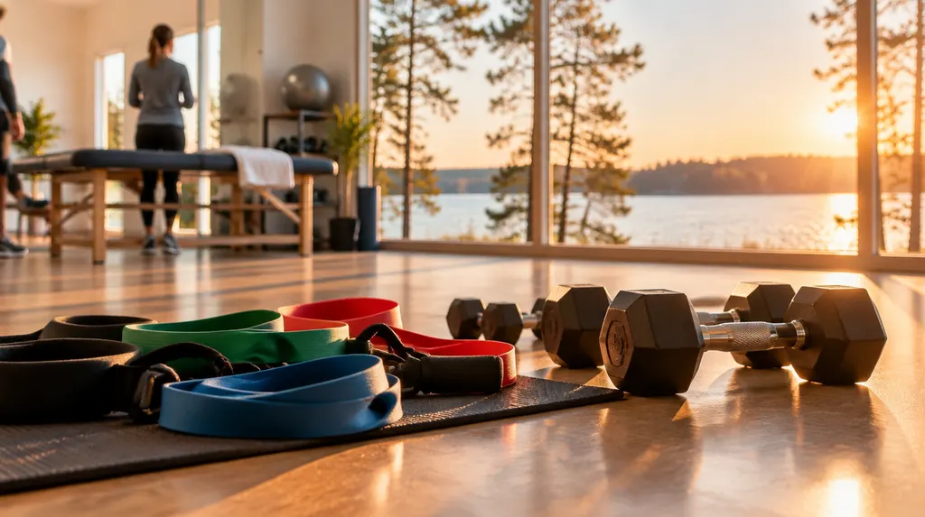 Resistance bands and weights in a bright clinic in Greenwood, SC