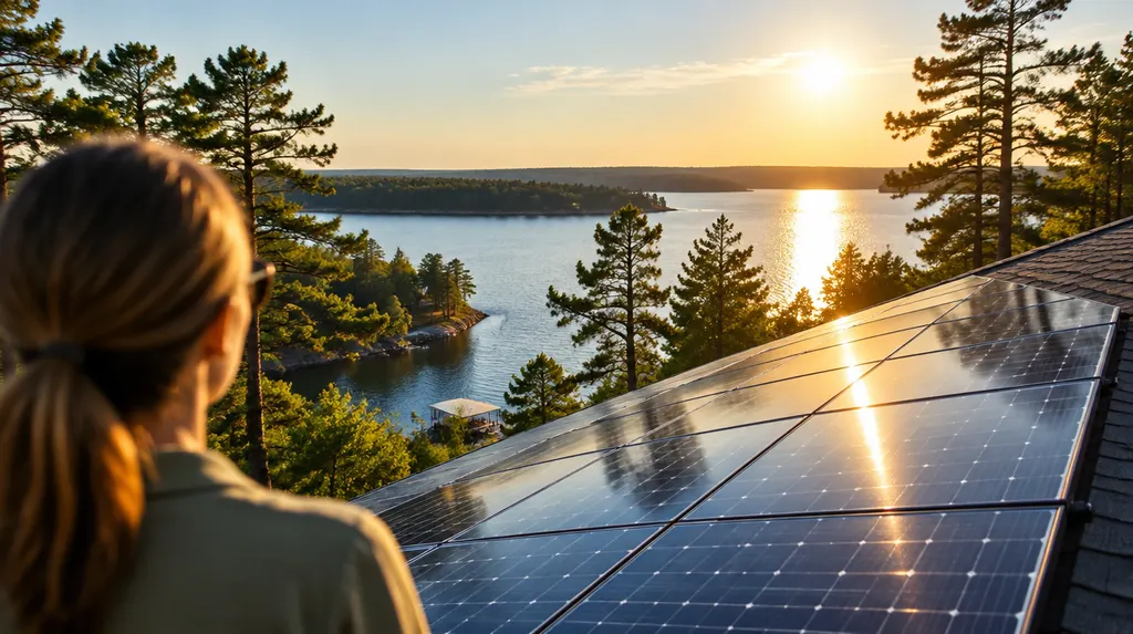 A roof of solar panels at golden hour in Greenwood, SC