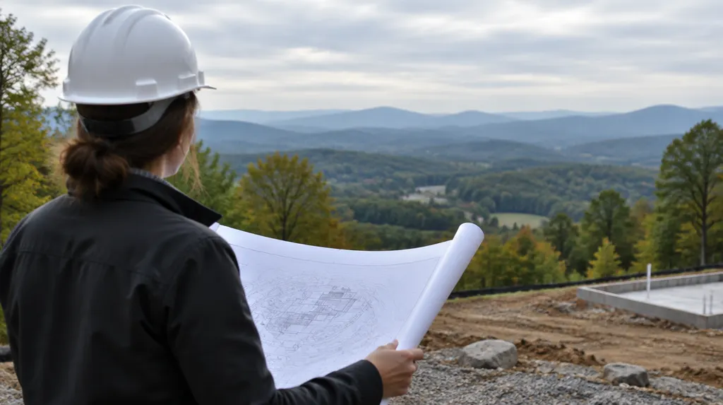 An architect on site with plans and a hard hat in Greer, SC