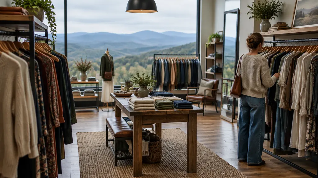 A stylish boutique interior with clothing racks in Greer, SC