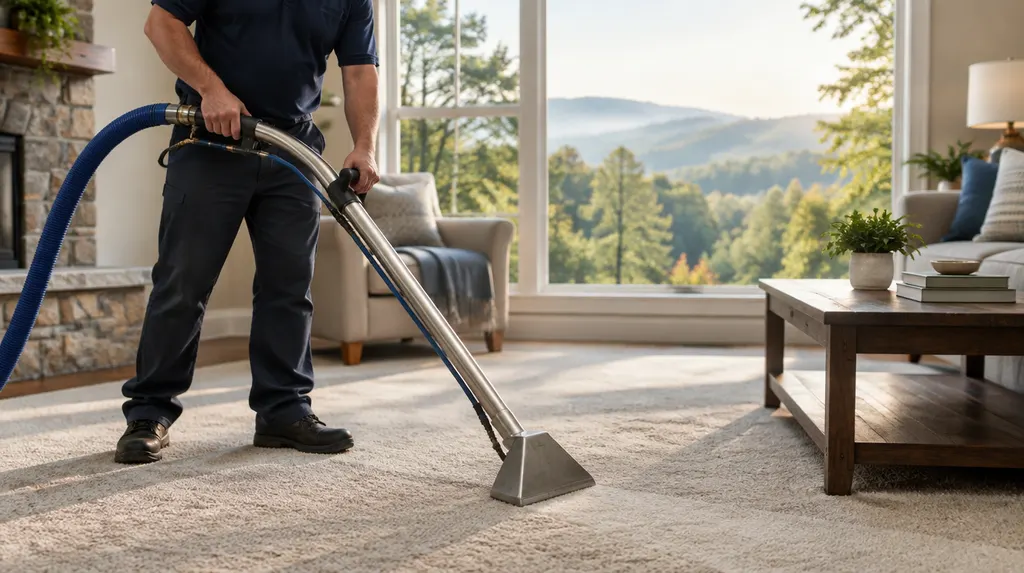 A technician cleaning a carpet with a wand in Greer, SC